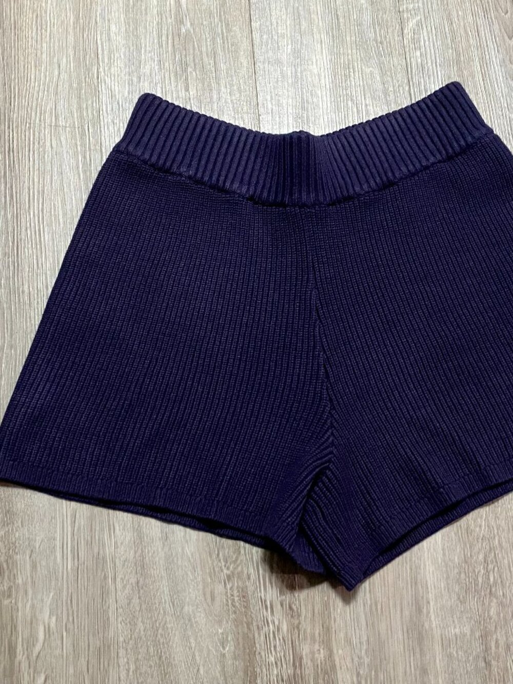 IVL Navy Pull On High Rise Cozy Viscose School Chunky Sweater Rib Knit Shorts M